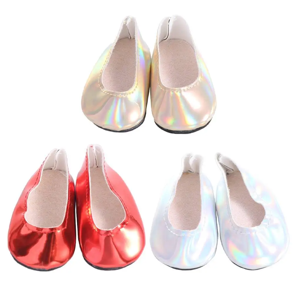 Chaussures de poupée en cuir PU, Mini chaussures brillantes, blanches, 7cm, chaussures de poupée Reborn, accessoires pour vêtements