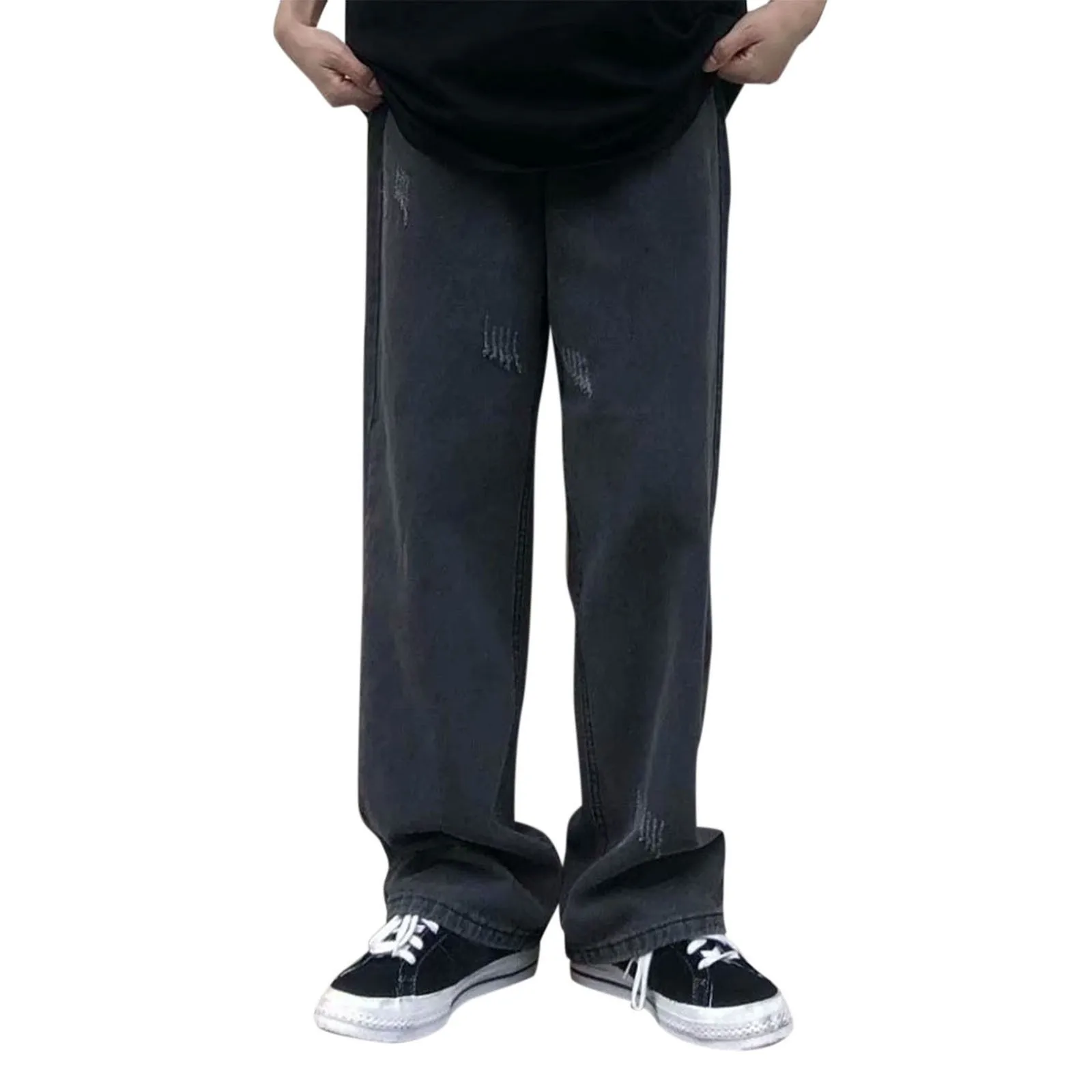 American Style Vintage Washing Distressed Jeans Men's Trendy Loose Straight-leg Wide-leg Casual Trousers New Autumn Item
