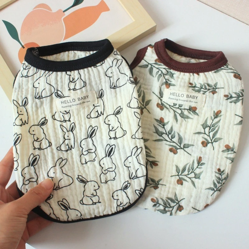 

Antique Sleeveless Summer Chihuahua Dog Clothes Olive Bunny Print Breathable Vest for Cats Daily Wear T shirt Soft Pet Clothing