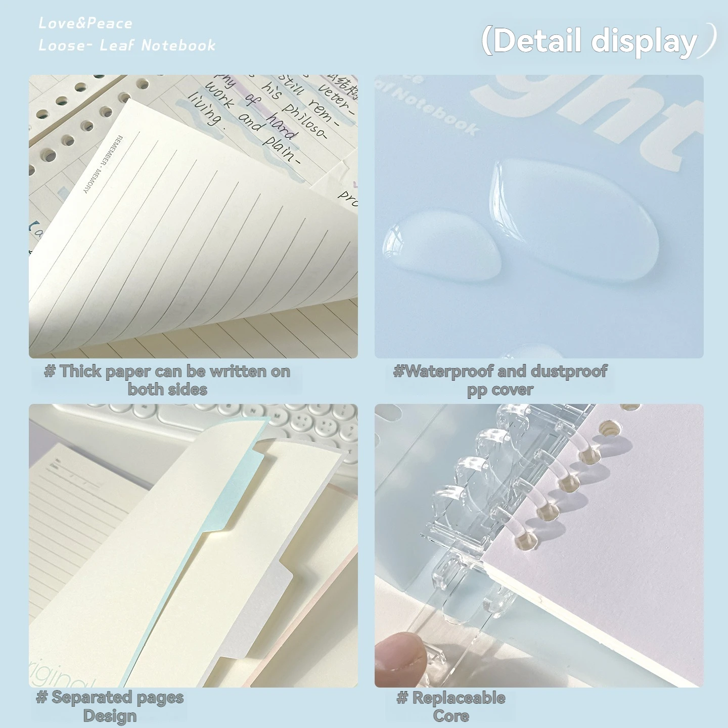 1PC Non Irritating 8 Hole Pp Classified Loose Leaf Notebook With High Aesthetic Value Detachable Notebook For Middle