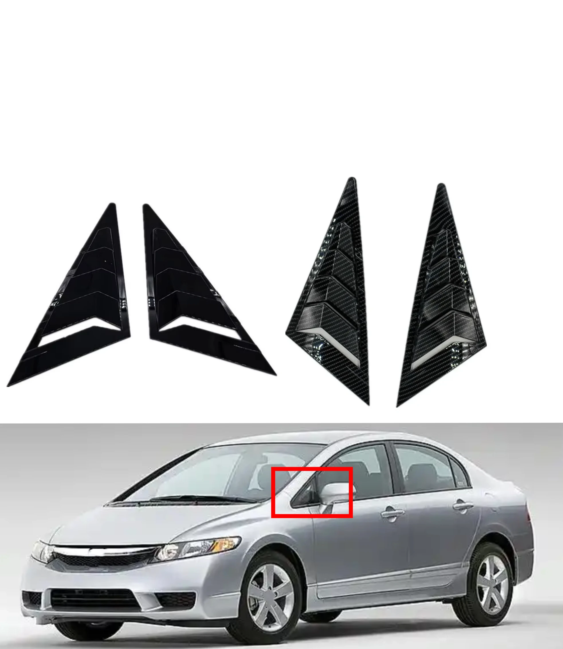 

For Honda Civic Sedan 8th 2006-2010 Carbon Car Front Triangle Window Louver Side Shutter Blind Shades Cover Trim Sticker Vent