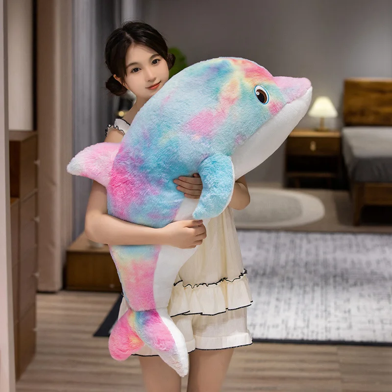 Colorful Dolphin Plush Doll Soft Animals Dolphin Pillow Accompanying Kids to Sleep Gift Home Decor Kids Toy Birthday Xmas Gift