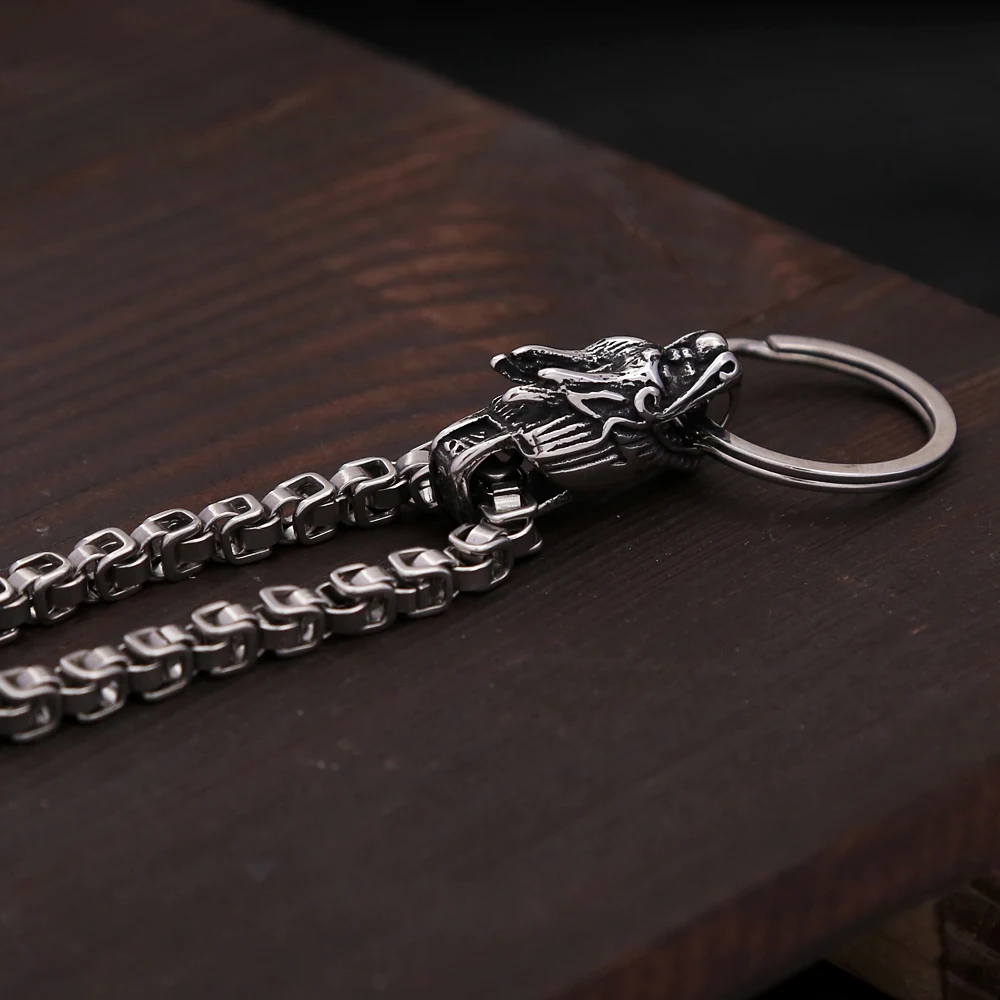 Creative Fashion Dragon Head Keychain Pendant For Men Stainless Steel Dominant Emperor Chain Animal Keychains Jewelry Wholesale