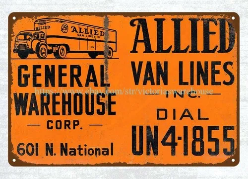 inexpensive wall decor ALLIED VAN LINES metal tin sign