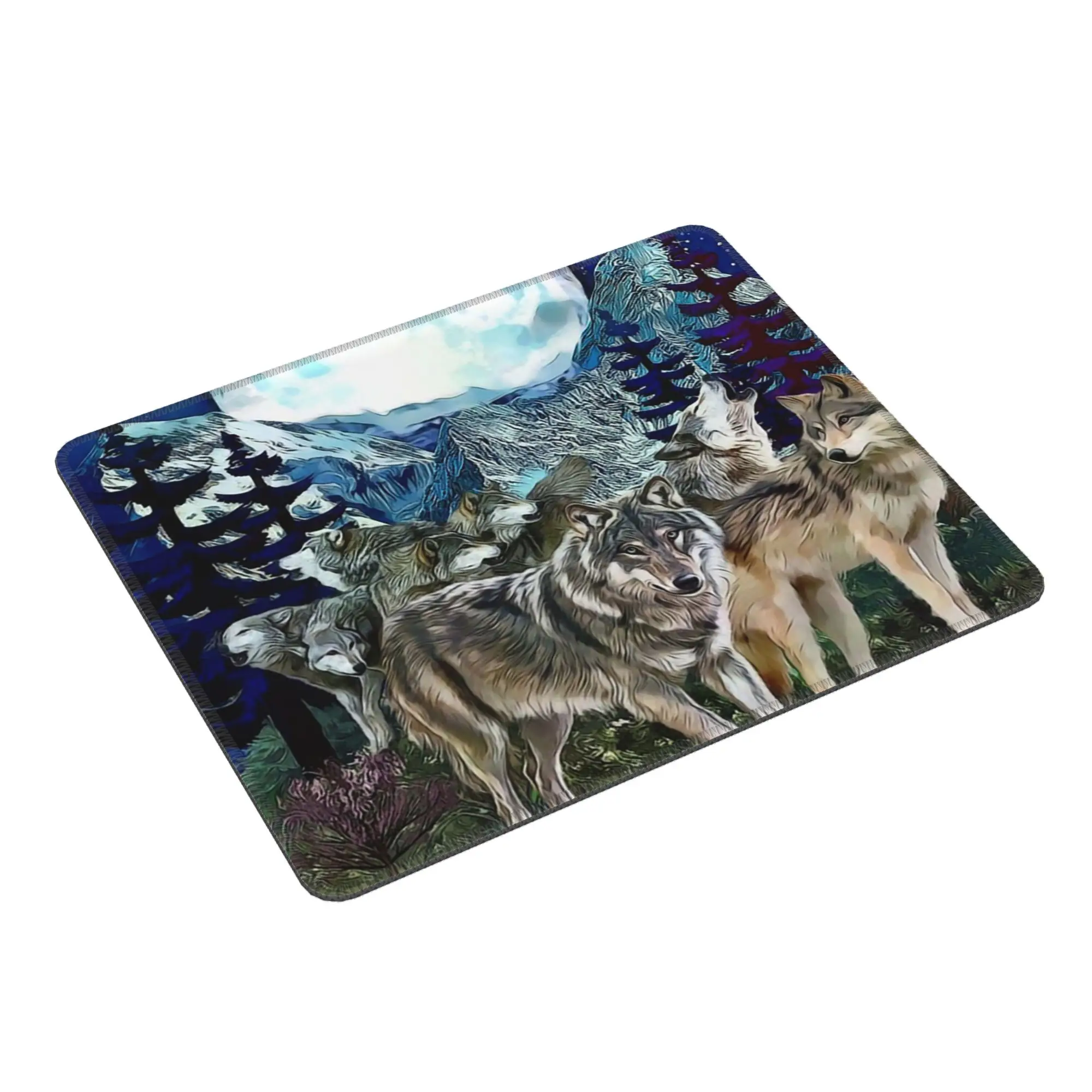Scene Of Wolves In A Moonlit Forest Mouse Pad Computer Keyboard Mouse Mat Gaming Laptop Desk Mat Office Accessories Table Mats