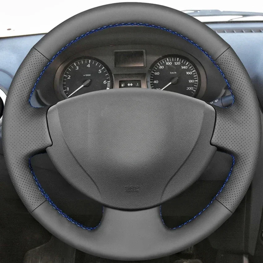 Black Faux Leather Car Steering Wheel Cover for Renault Logan 1 Sandero Symbol Clio Twingo Lada Largus Nissan Almera G15