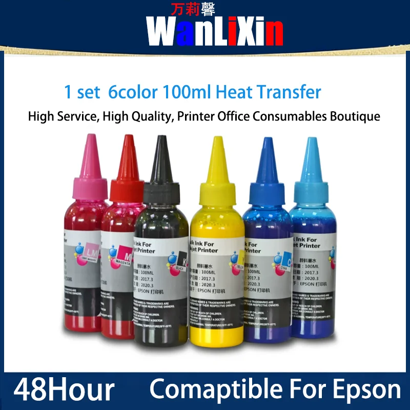 1 set  6color 100ml Heat Transfer Ink Compatible For Epson R210 R220 R230 R270 R300 R310 R320 R330 R350 Printer