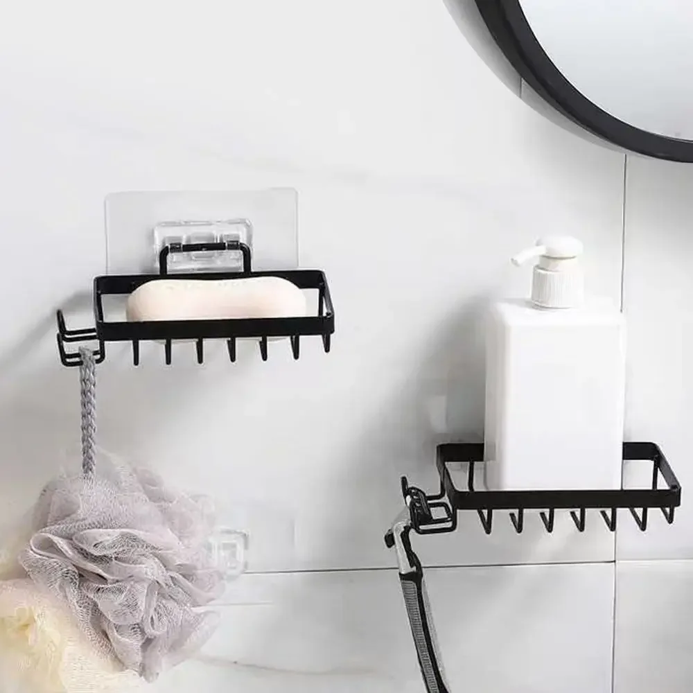 304 Stainless Steel Drain Soap Holder Wall-Mounted Self-adhesive Soap Case Silver/Black Storage Rack Kitchen Bathroom Accessory