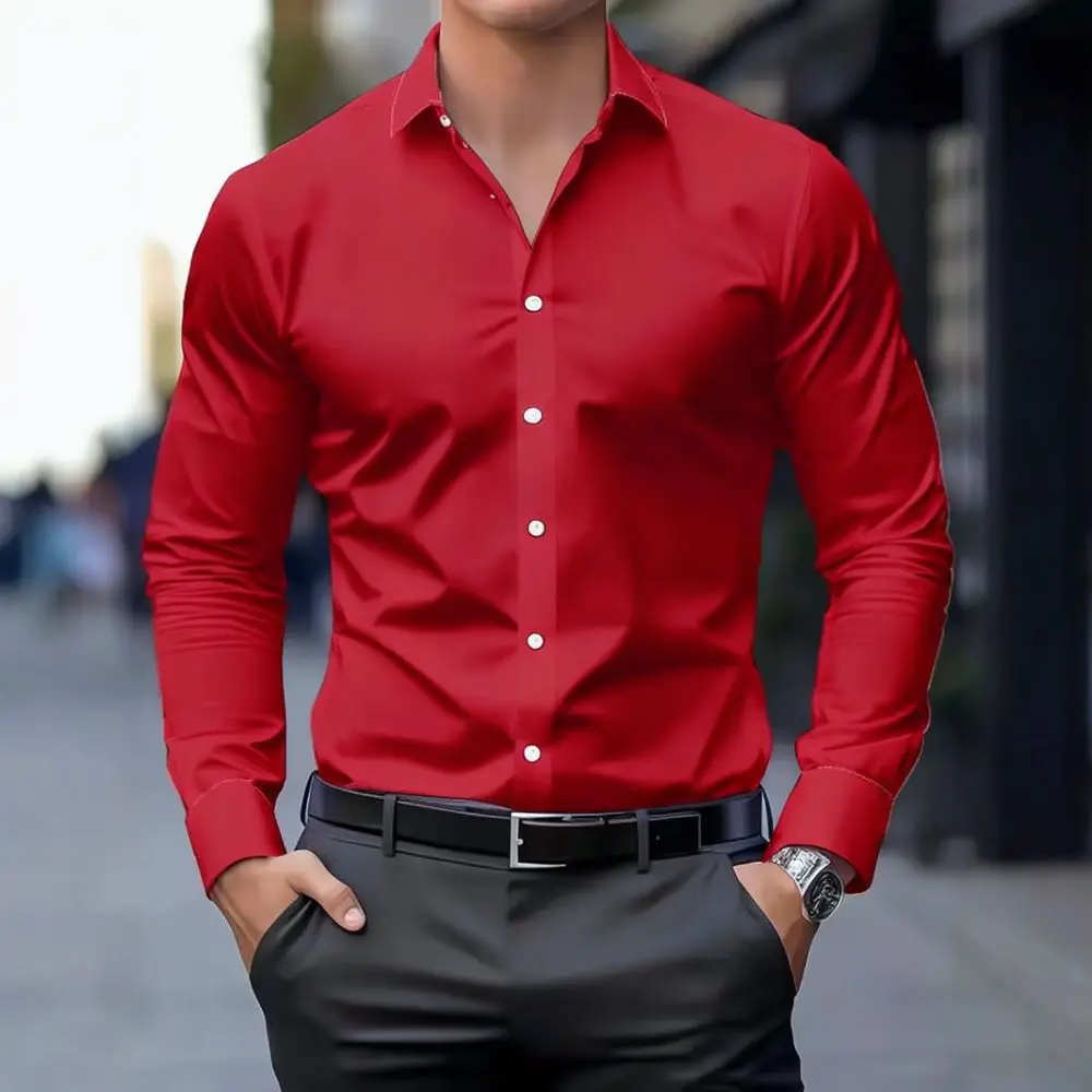 Mens Fashion Shirt 3D Printed Long Sleeve Slim Fit Casual Tops Stretch Fabric Moisture Wicking Business Commuting Clothing