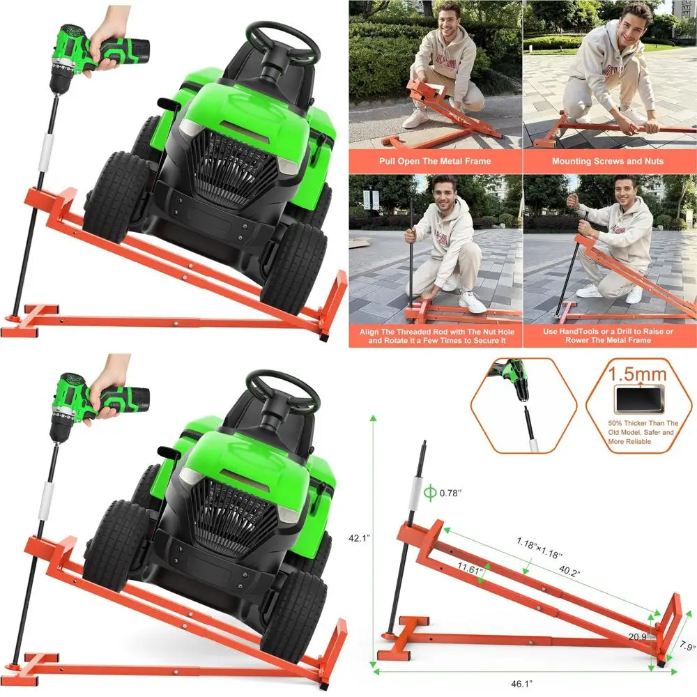 

1400-Pound Lawn Tractor with Jack, Riding Mower Light, Rotating Sleeve, Manual & Power Tool Handle, Easy 3-Minute Setup, Anti-Sl