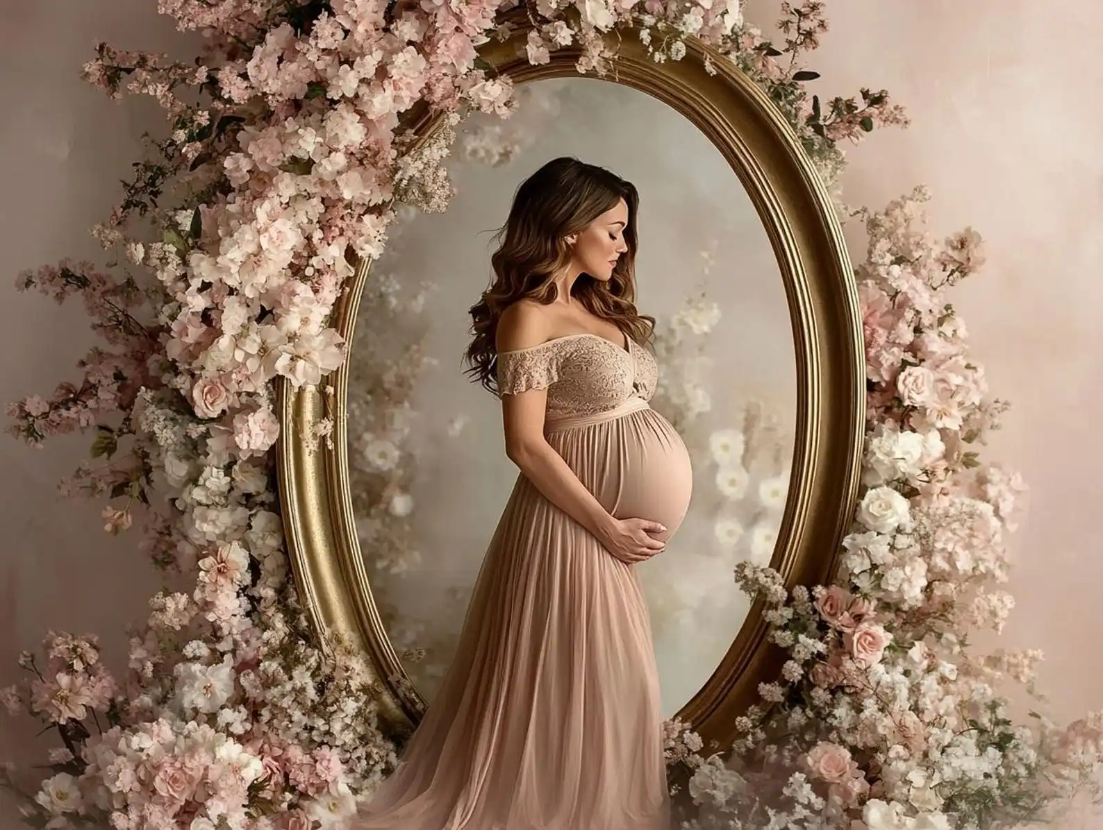Mehofond التصوير خلفية الوردي الأزهار مرآة الإطار رومانسية الاطفال عيد ميلاد الأمومة صورة ديكور خلفية استوديو الصور