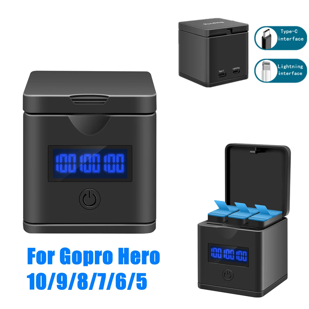 Chargeur Rapide Triple + 3 Batteries Pour GoPro Hero 9/10/11 - Compatible Original