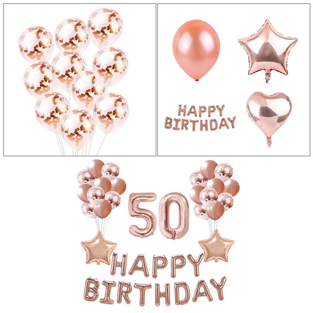 37 Pcs 50 Years Old Balloons Rose Gold Decorative Balloons Set Natural Latex Aluminum Film Sequins Balloons for Birthday Party