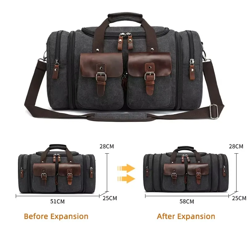 

Кожаная парусиновая ручная кладь Crazy Horse, уличная городская расширяемая дорожная дорожная сумка с регулируемым плечевым ремнем