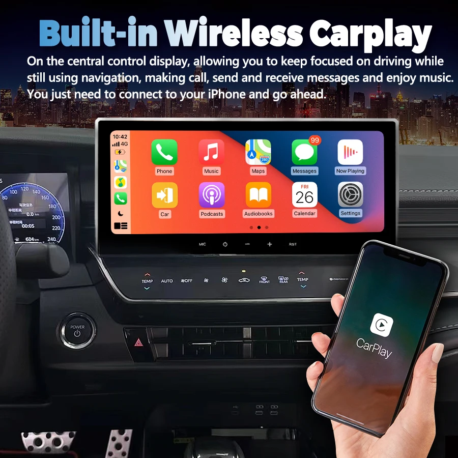 1920*720 Android 13 Qled schermo lettore Video multimediale per Toyota Camry 2024 CarPlay Autoradio Autoradio 128GB unità principale GPS