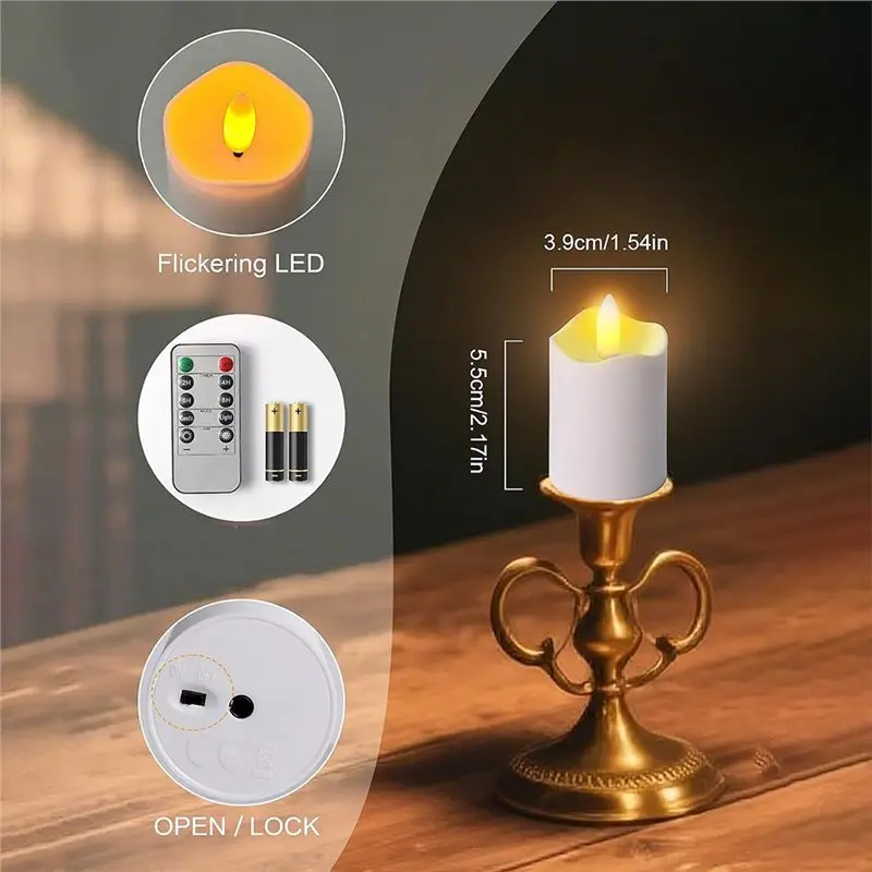 N96R Remote Timer Controlled 6 Pcs Rechargeable Flickering LED Flameless Tea Lights Battery Operated With Charging Base