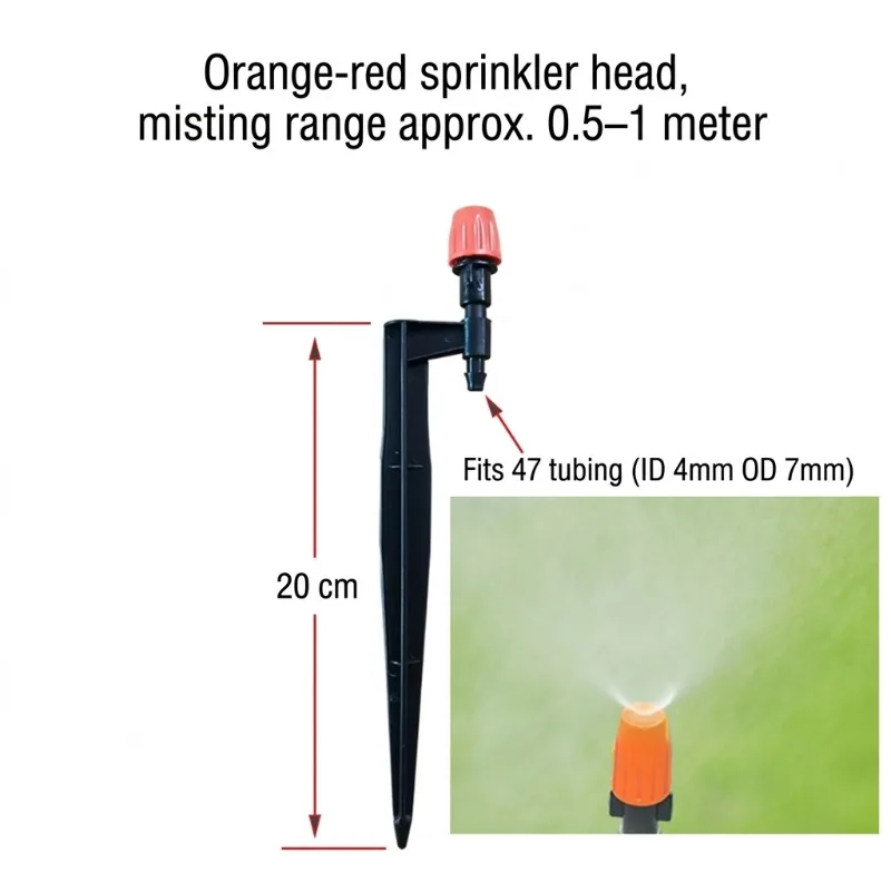 Automatic Plant Watering System, 47 Micro Spray Nozzles, Drip Irrigation Sprinkler with Rotating Ground Stake for Garden
