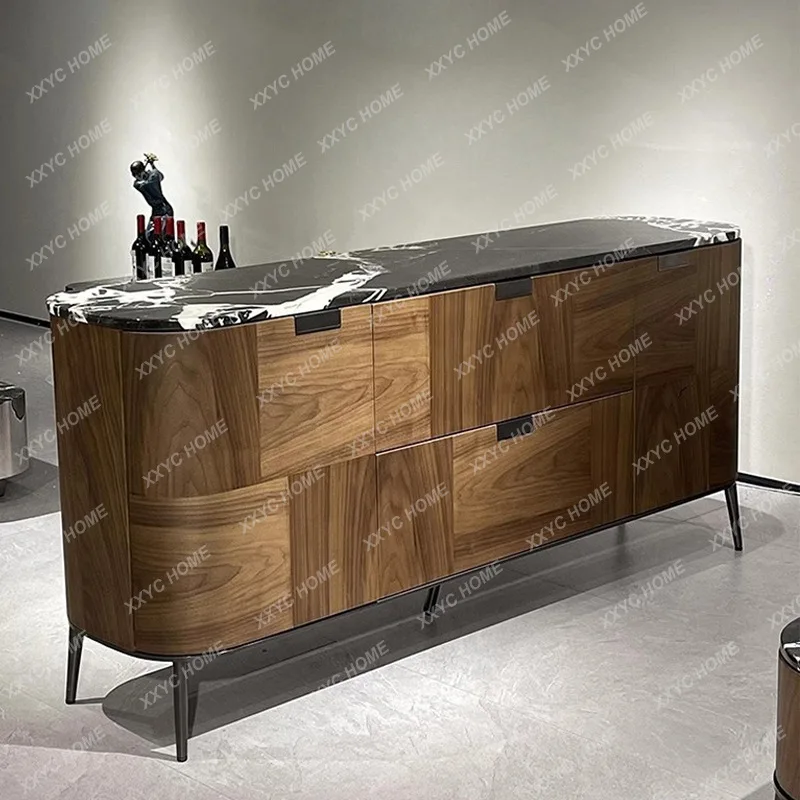 Walnut dining side cabinet Nordic Japanese living room light luxury solid wood wine cabinet simple modern storage cabinet tea
