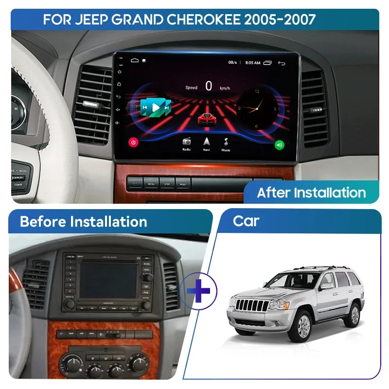 QSZN 2K QLED For Jeep Grand Cherokee 2005 - 2007 Android 13 Car Radio Multimedia Video Player GPS AI Voice CarPlay 4G Stereo DSP