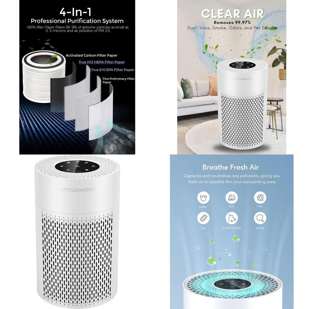 

Усовершенствованный очиститель воздуха 2025 года для больших помещений: фильтр H13 HEPA, умный датчик, режим сна, идеально подходит для удаления дыма, шерсти животных, запахов, белый цвет.