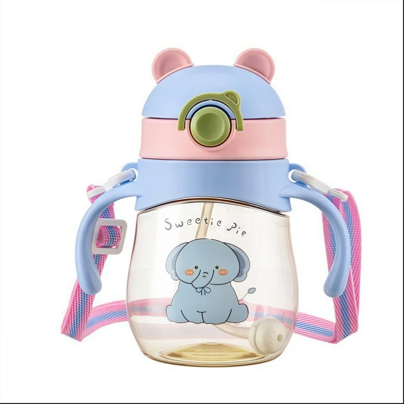 410ML Baby Drinking Cup Feeding Bottle Anti-Choking with Straw Gravity Ball Wide Caliber Drinking Milk Water Bottle with Handle