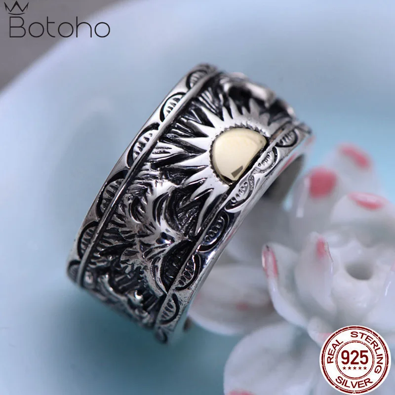 S925 Stetrling Silver Charm Sun Retro Totem Indian Eagle Ring Pure Argentum Fashion Hand Ornaments Rings  for Men Gift