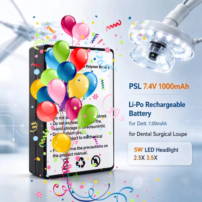 PSL 7.4V 1000mAh Li-Po Rechargeable Spare Battery for Dental Surgical Loupe 5W LED Headlight 2.5X 3.5X Magnifier