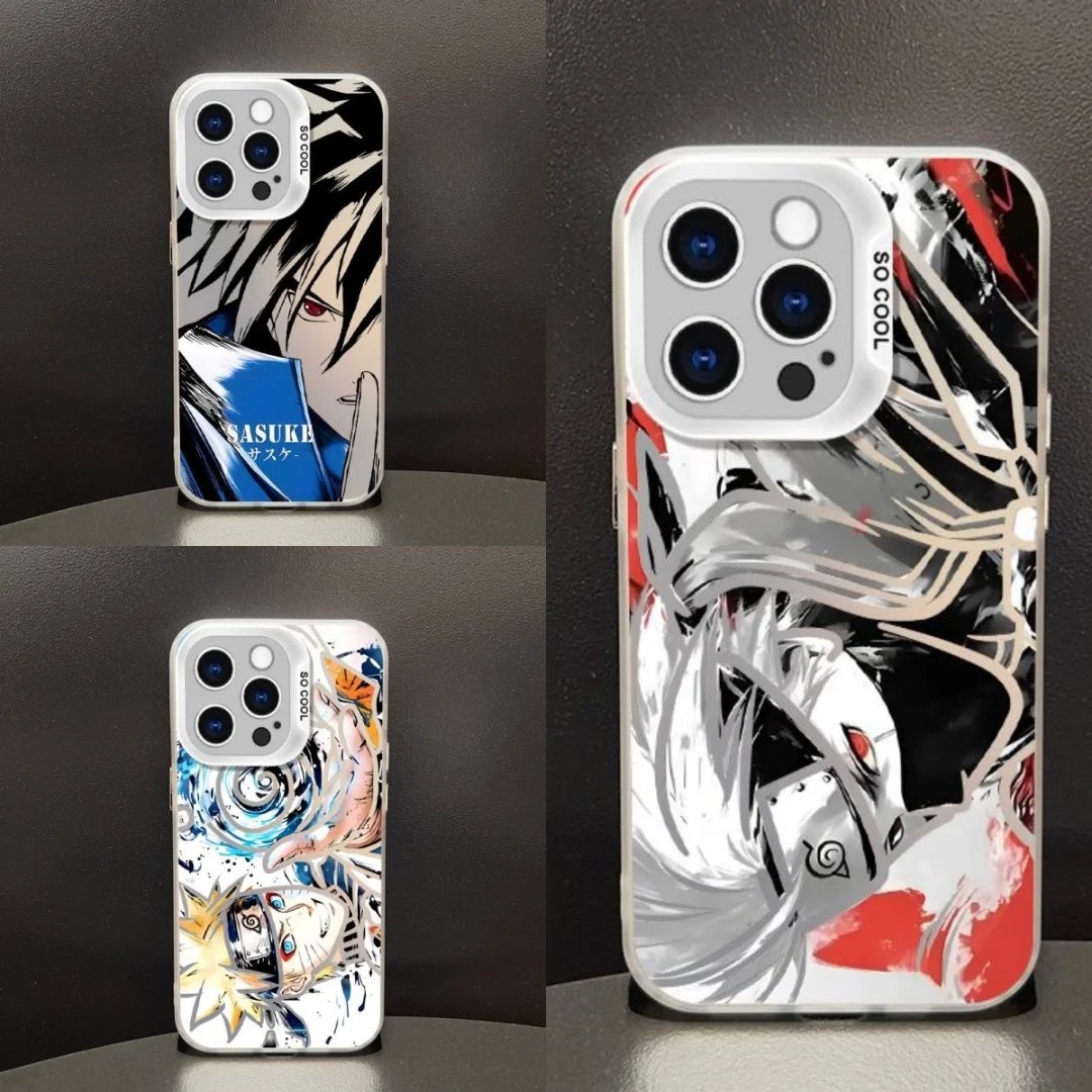 Animación Naruto Sasuke Kakashi funda de teléfono para Apple iPhone 11 12 13 14 15 16 Pro Max Plus XR 3D dibujos animados NARUTO cubierta a prueba de golpes