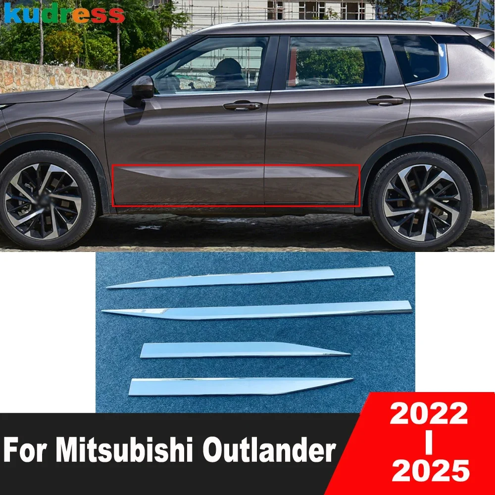 For Mitsubishi Outlander 2022 2023 2024 2025 Chrome Car Side Door Body Trim Door Line Panel Streamer Garnish Strip Accessories