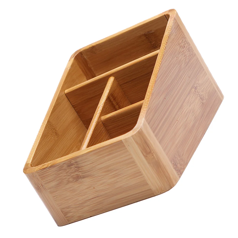 Storage Case Bamboo Box Bins Makeup Organizers Divided Desk Holder Office Pen for