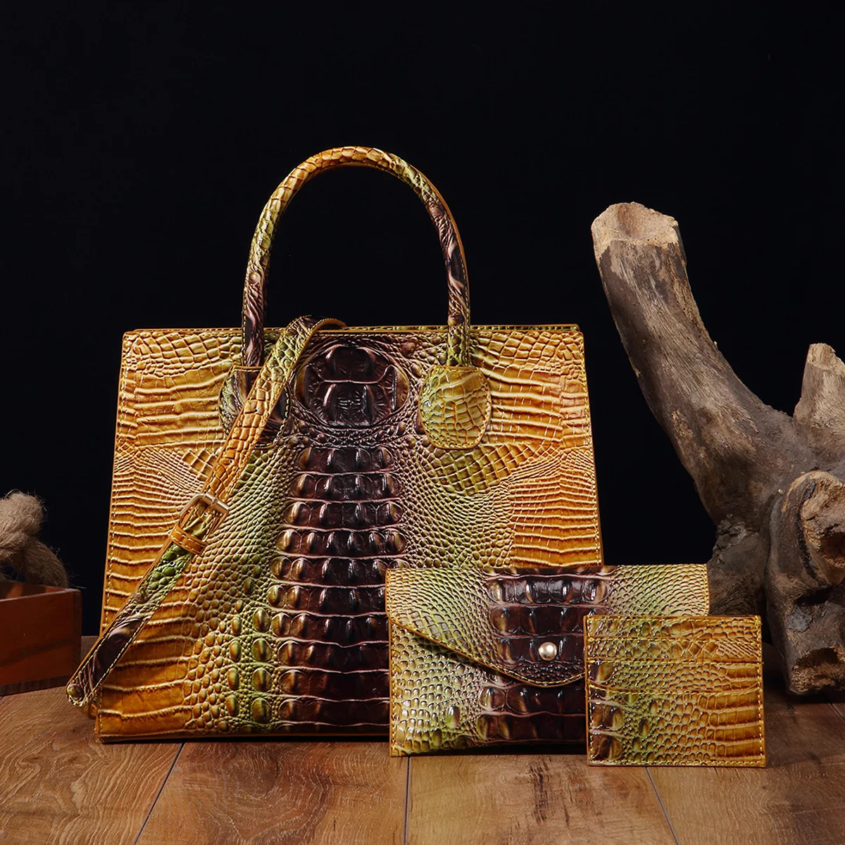 Fashion designer luxury bag Crocodile Pattern Embossed Leather 3pcs/Set High-End Luxury Handbag coin purse Card bag bolsos vip