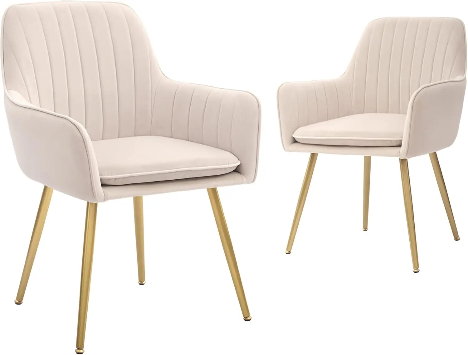 Canglong Modern Velvet Dining Chairs Set Of 2, Tufted Vanity Chairs And Upholstered Accent Armchair With Gold Metal Legs For