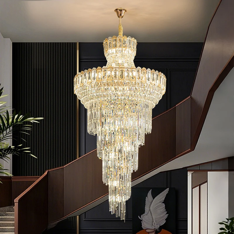 الحديثة الفاخرة الدرج الدوار مصباح لفيلا دوبلكس الطابق المفتوحة خطة غرفة المعيشة مصباح السقف الراقية الكريستال مصباح السقف #4