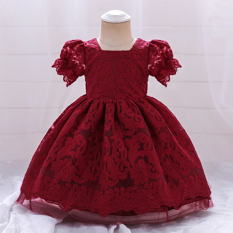 Summer Vintage 1st Birthday Dress For Baby Girl Clothes Flower Baptism Princess Dress Girls Dresses Party Costume Short Sleeve