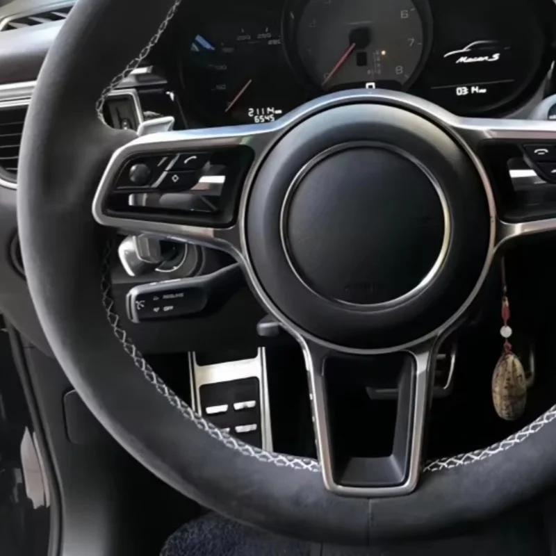 DIY Hand Sewing Black Suede Non-slip For Porsche Cayenne Macan Panamera 911 996 997 959 Cayman Boxster Car Steering Wheel Cover