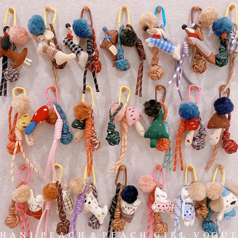 Mushroom Keychain with Braided Rope for Women Korean Fall Winter Forest Style Creative Bag Charm Lightweight Daily