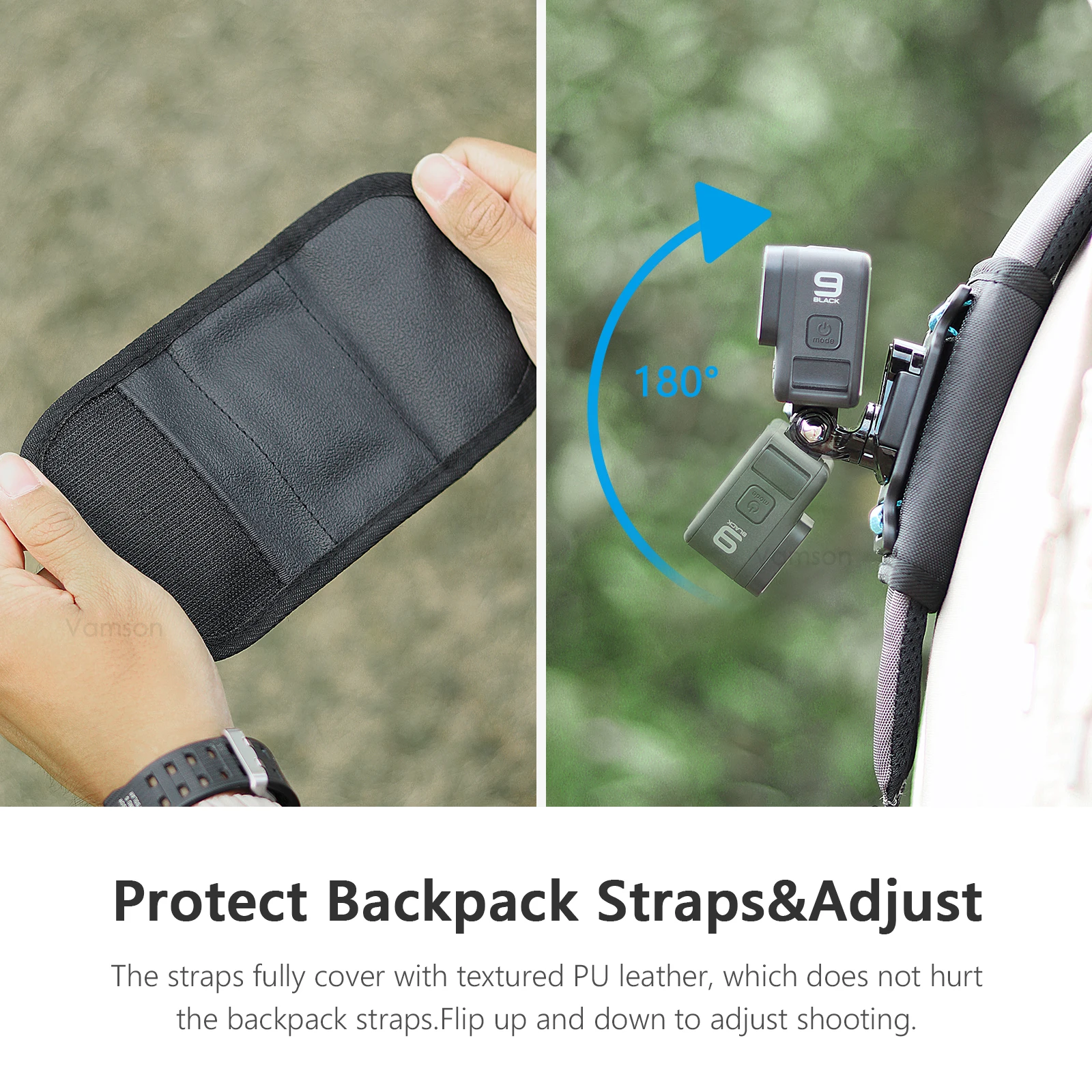 Vamson 360°Adjustable Phone Backpack Clip CellPhone Holder for iPhone Mount Hiking Outdoor Live Broadcast Smartphone Bracket