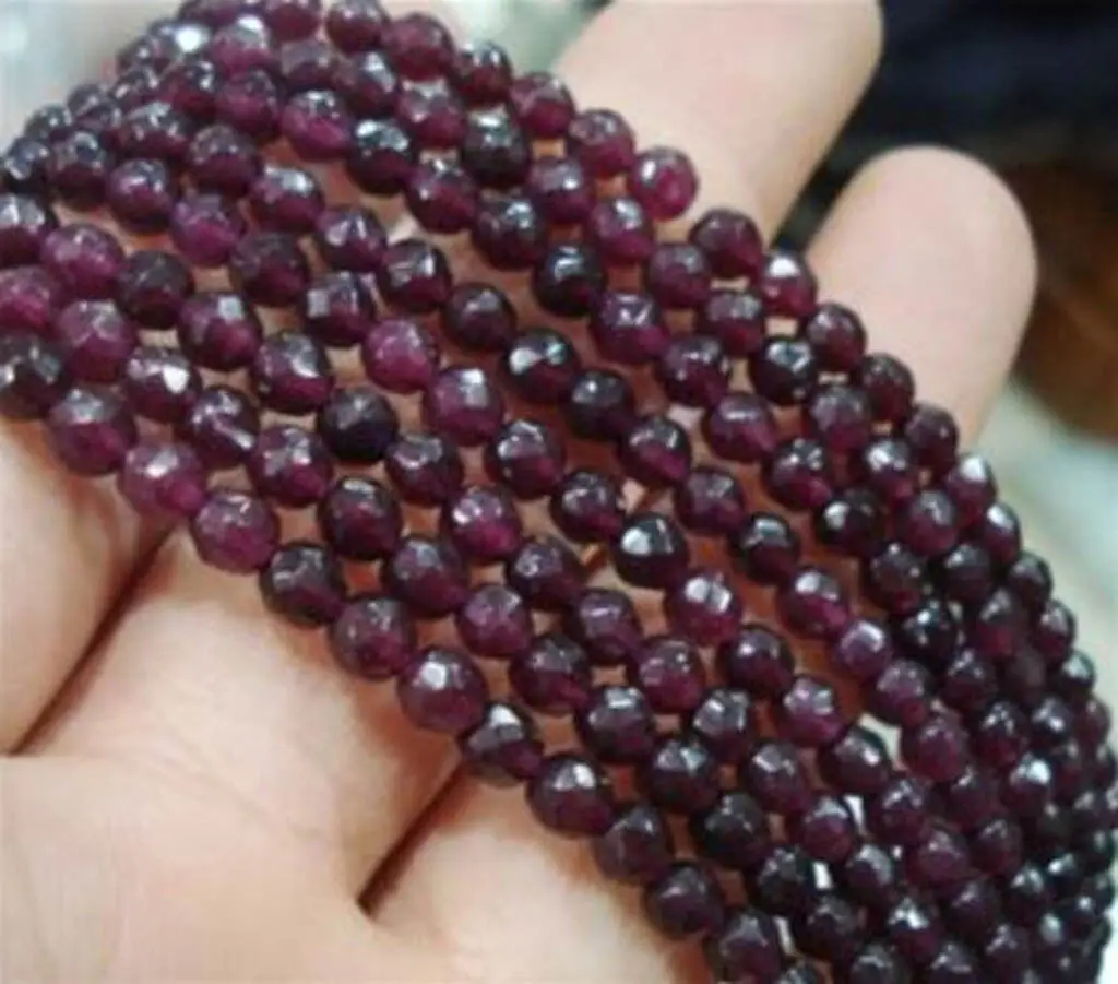 

Natural 4-12MM Dark Red Garnet Jade Round Faceted Gemstone Loose Beads 15''