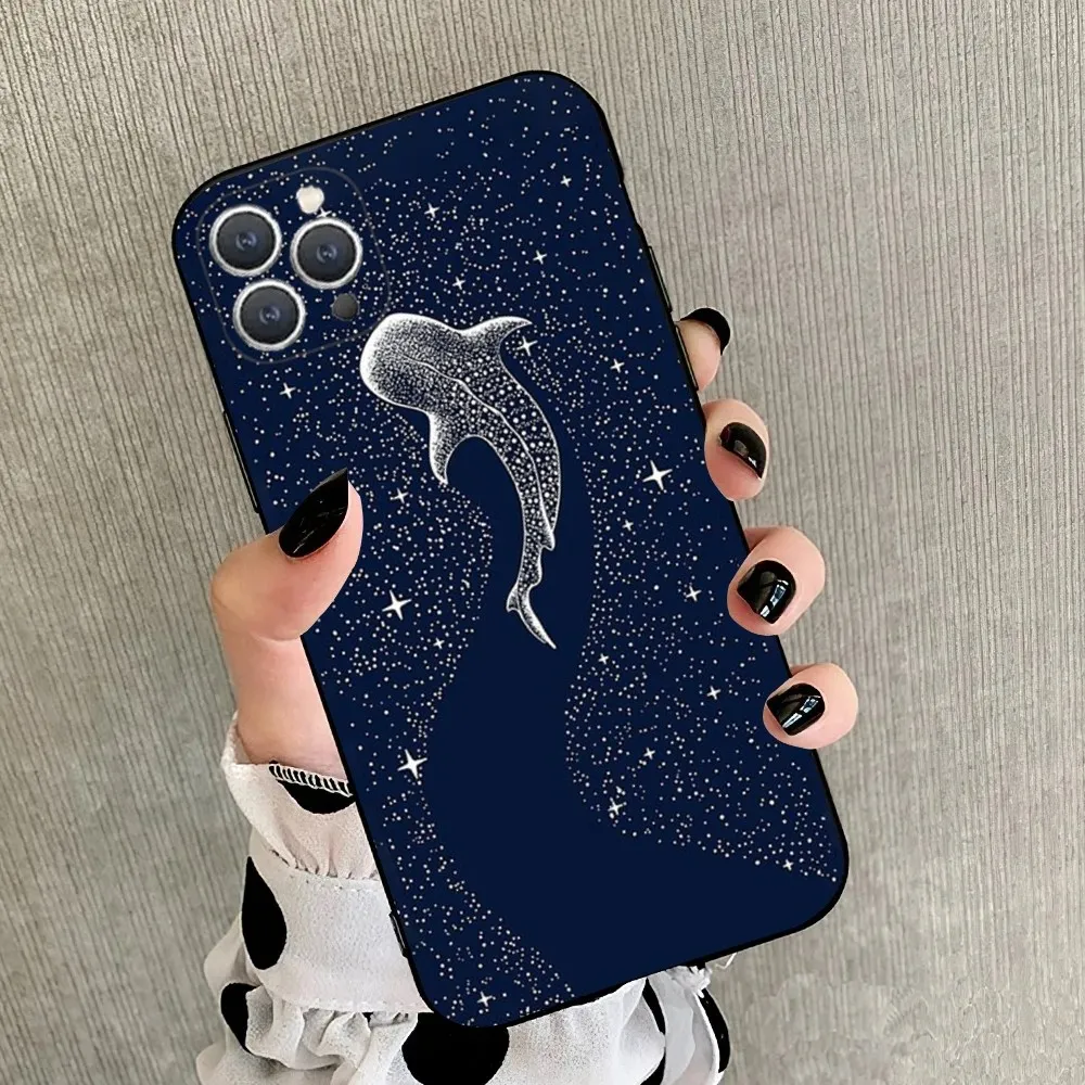 Space Ocean Whale Shark   Phone Case For iPhone 15,14,13,12,11,Plus,Pro Max,XS,X,XR,SE,Mini,8,7 Soft Silicone Black Cover