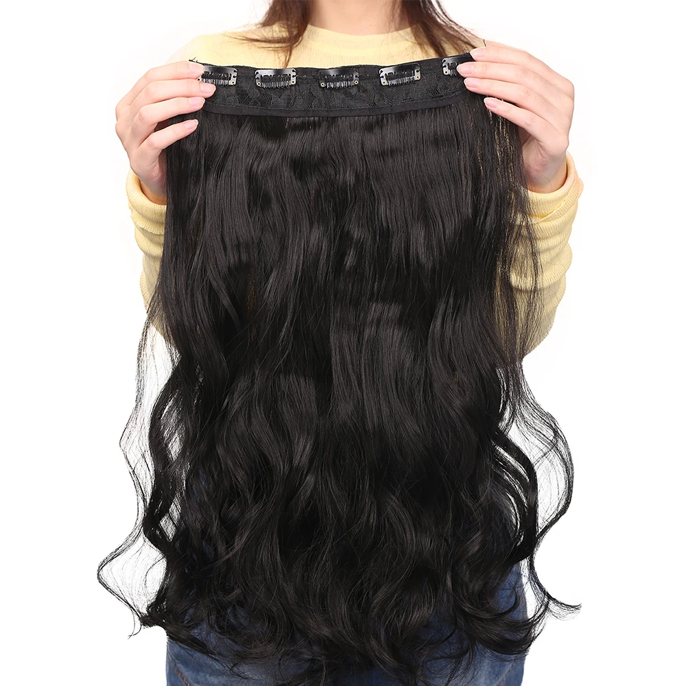 5 Clips Style Synthetic 24 Inch Extended Straight Hair Extensions Natural Black Brown Women's Hair Patches For Girl Daily Use