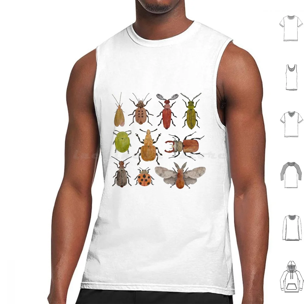 Vintage Insects Tank Tops Print Cotton Insects Vintage Look Bugs Moth Nature Watercolor Cute Earthy Tones Beetle