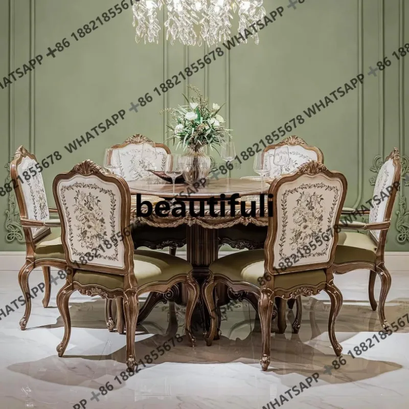 

H French round dining table restaurant combination dining table household dining room furniture