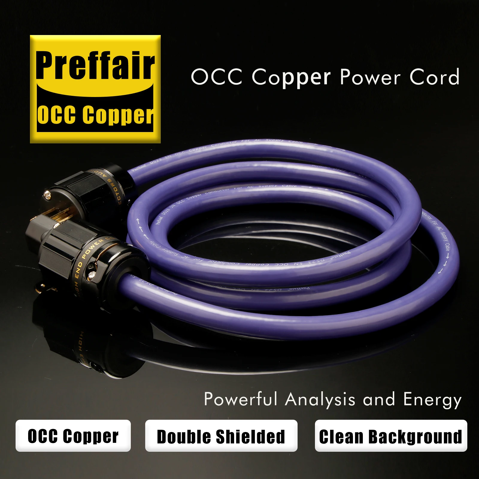 

High end OCC Silver Plated AC Power Cable Audiophile US Power Cord copper Foil Braid Double Shielding Amplifier Power Cable