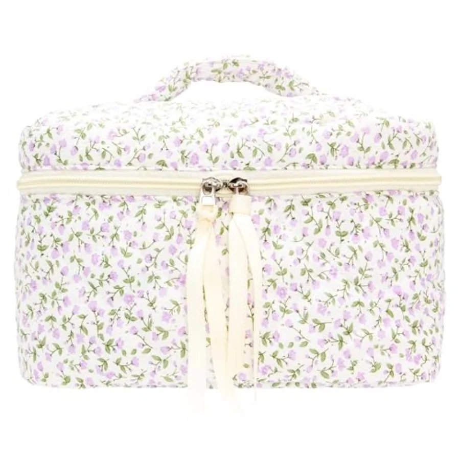 

Quilted Makeup Bag Large Travel Zipper Soft Cosmetic Case for Women Girls Make Up
