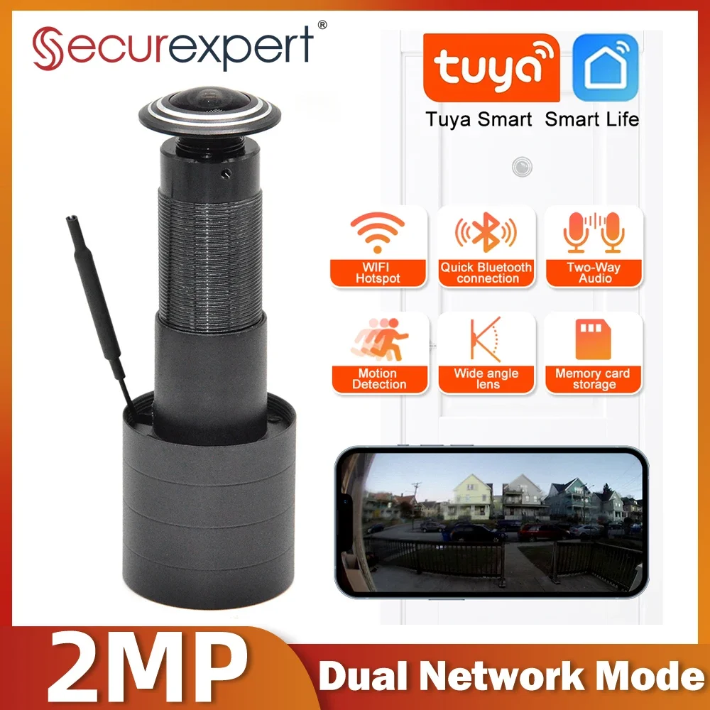 2MP 1080P HD WiFi Door Viewer Camera Video-Eye Peephole with Motion Detection & Two-Way Audio, Tuya Smart Life For Home Security