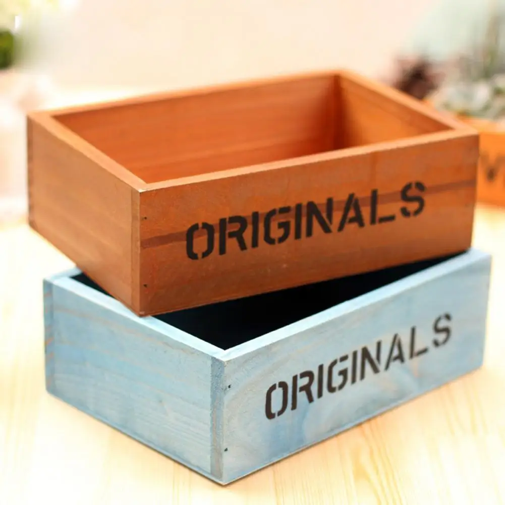 Wooden Succulents Planter Box Desktop Storage Organizer Retro Rustic Pot For Micro Landscape Small Plants Home Office Decor