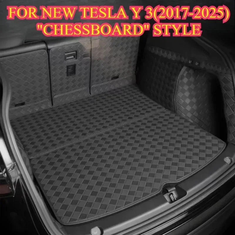 

For New Tesla Model Y 3 Highland 2017 To 2023 2025 Chessboard Style Rear Trunk Mat Complete Coverage Cargo Liner All-weather