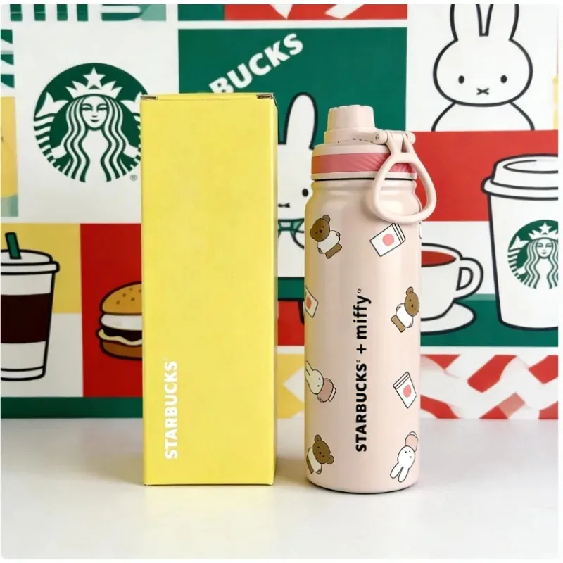 Vaso Térmico Estilo Starbucks Miffy de 710 ml, Botella de Acero Inoxidable con Aislamiento al Vacío, Lindo Conejito y Osito, Excelente Regalo para las Fiestas