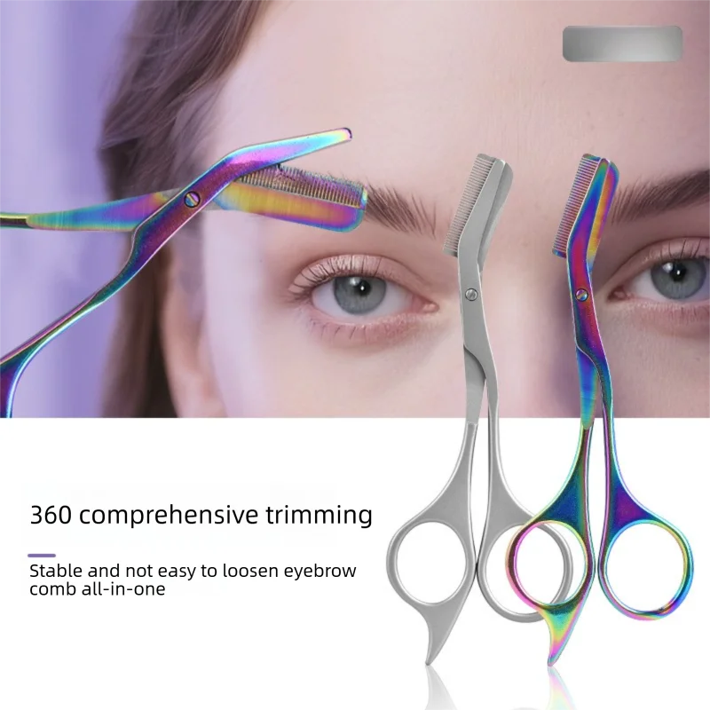 Factory Direct Stainless Steel Eyebrow Scissors with Comb, 2 in 1 Anti-Pinch Safe Brow Trimmer for Women, No Pull Beauty Groomin