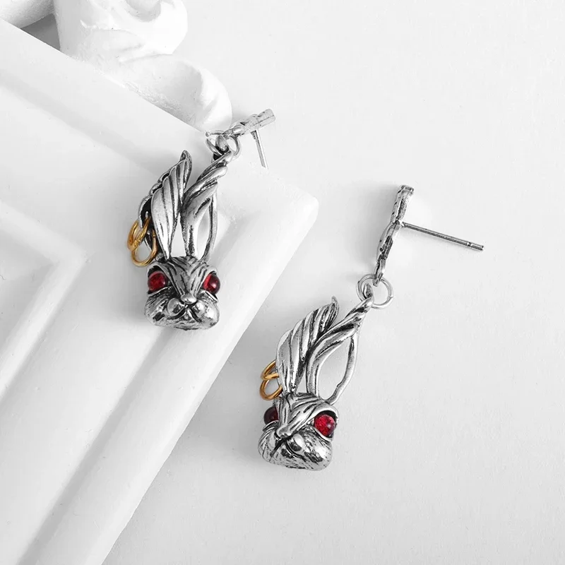 Retro Cute Red Eyes Big Ears Rabbit Earrings Women's Fashion Hip Hop Street Party Jewelry Gift